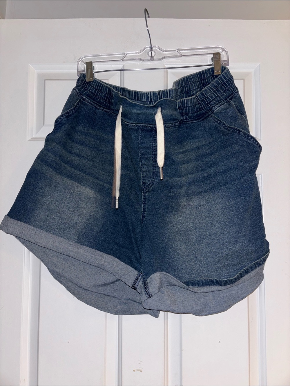 Casual Drawstring Denim Shorts - Blue